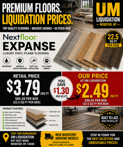 Next Floor Expanse Waterproof LVP Flooring – $2.49/Sq Ft 20mil SPC